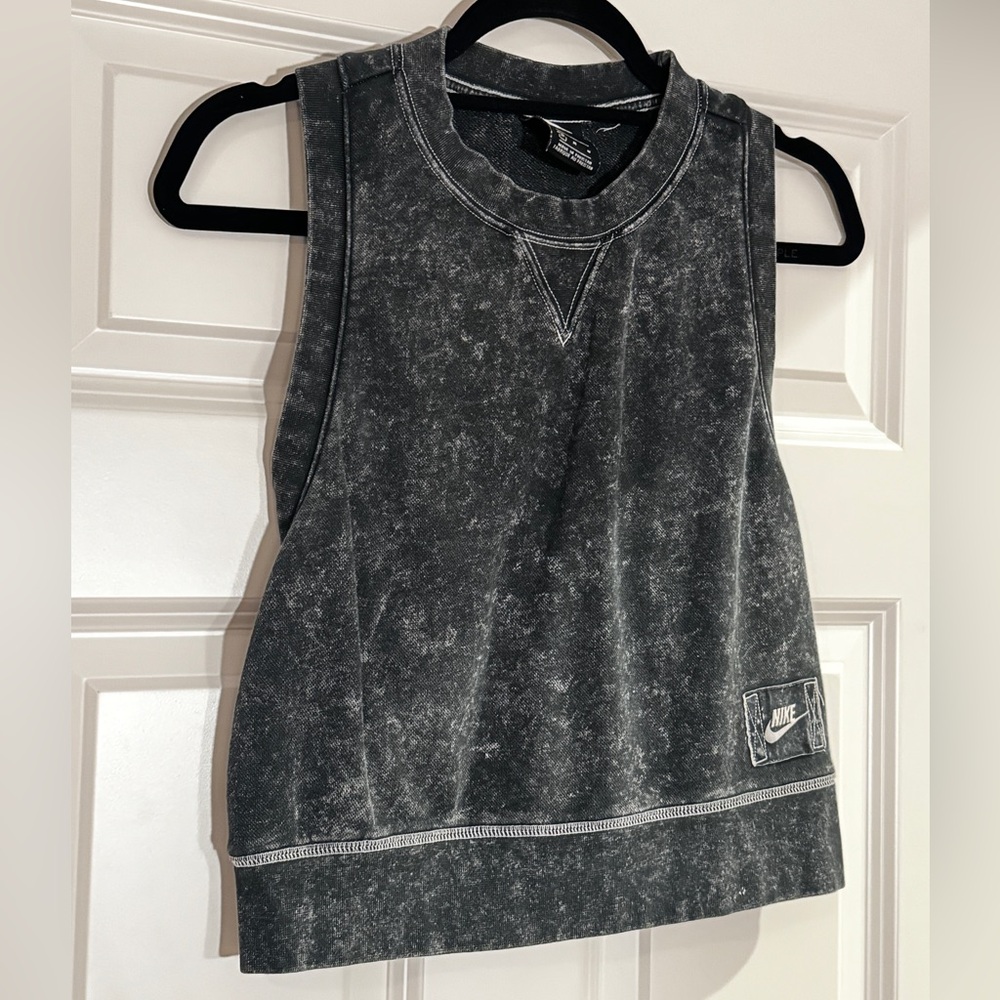 Nike Women's Washed Black Cropped French Terry Tank